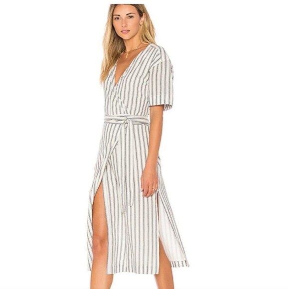 Tularosa Striped Wrap Dress in Blue / White - Picture 1 of 8